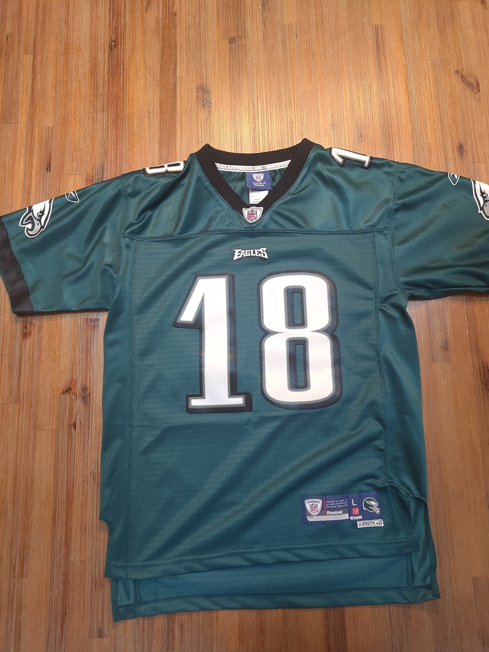 Reebok Philadelphia Eagles #18 Green and White Football Jersey